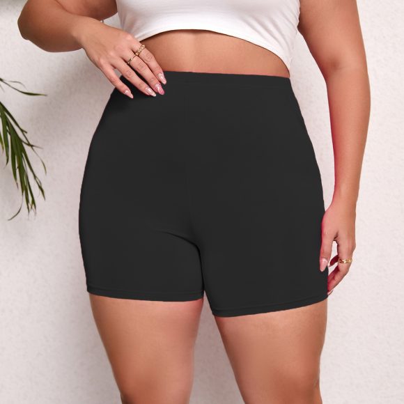Plus Size High Waist Lift Hip Solid Color Skinny High Elastic Bottom Sports Women's Shorts - Image 3
