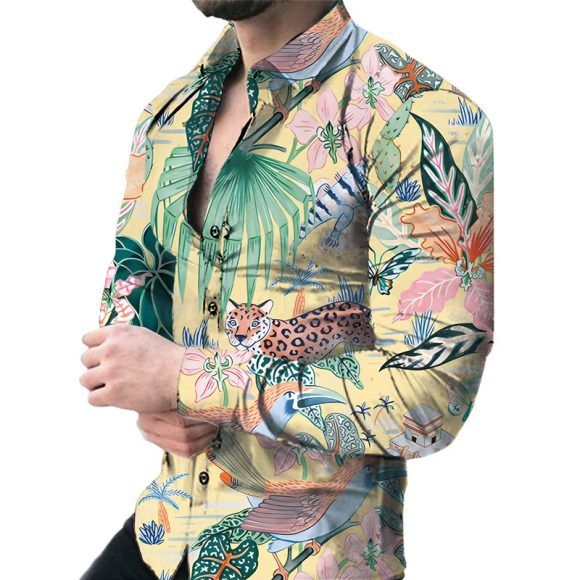 Men's Casual Long Sleeved Large Floral Shirt - Image 6