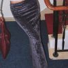 Long European And American Velvet Gloss Diamond Velvet Oblique Cut High Waist Drooping A- Line Temperament Sexy Skirt - Image 6