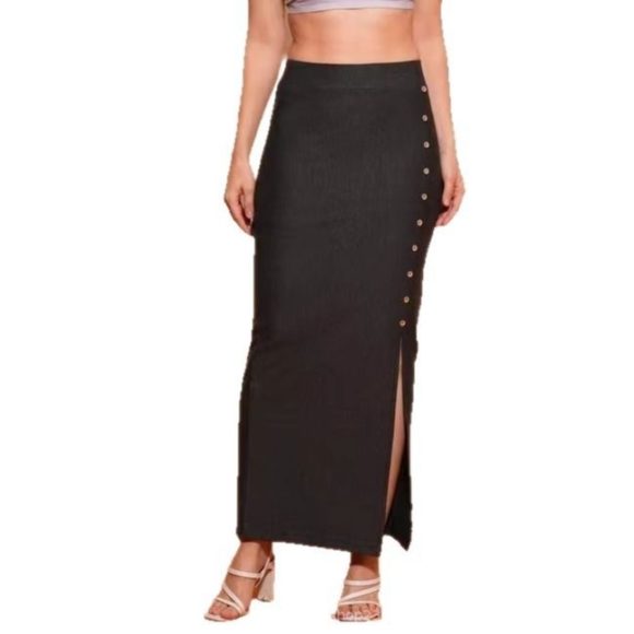 European And American Women's Clothing Sunken Stripe Rib Temperament Split Button Sheath High Waist Skirt - Image 4