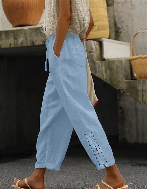 Women Casual Lightweight Drawstring Elastic Waist Pants With Pockets - Image 5