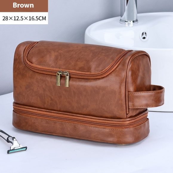 Leather Cosmetics Storage Bag Travel Toiletry Bag Portable Men's Business Simplicity Portable With Hook - Image 5