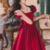 Winter Wine Red Engagement Daily French Princess On The Run Satin Dress - Image 6