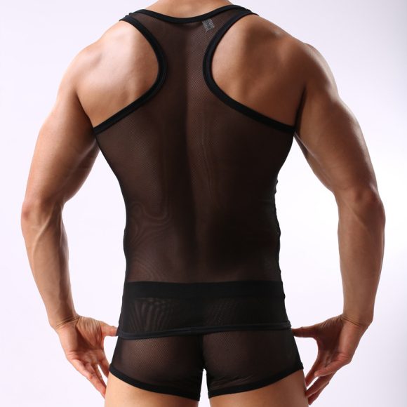 Fitness Transparent Cutout Mesh Men's Underwear Mesh Style For Sports Hurdles Vest Shorts Set - Image 2