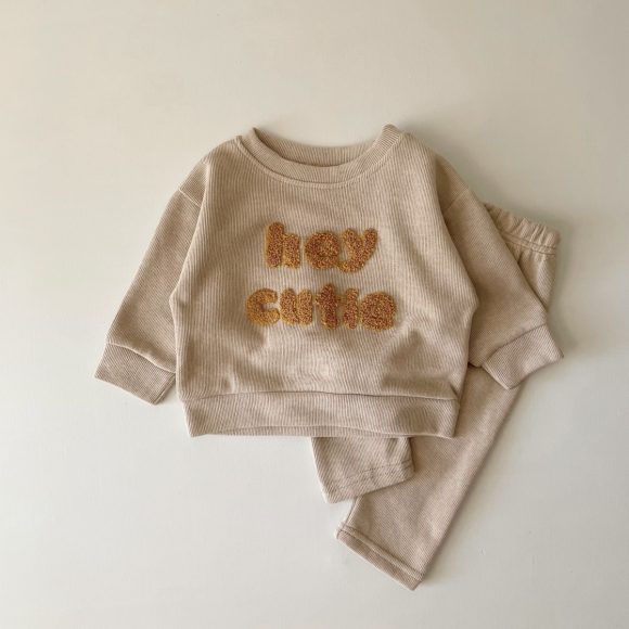 Spring And Autumn Newborn Alphabet Embroidery Baby Long Sleeve Two-piece Suit - Image 2