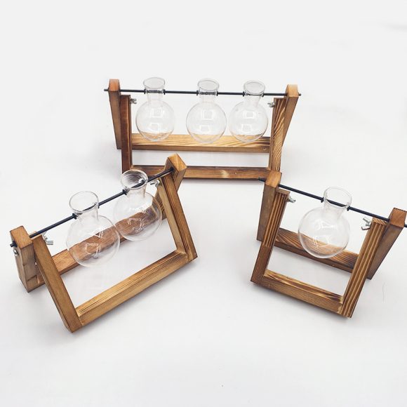 Swing Wooden Stand Hydroponic Plant Container Glass Vase - Image 2
