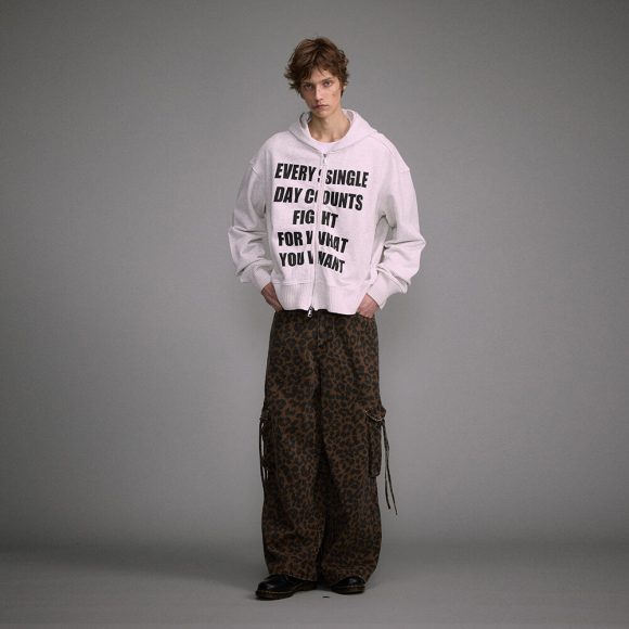 Vintage Leopard Print Wide Leg Pants Washed Old Large Pocket Overalls - Image 2