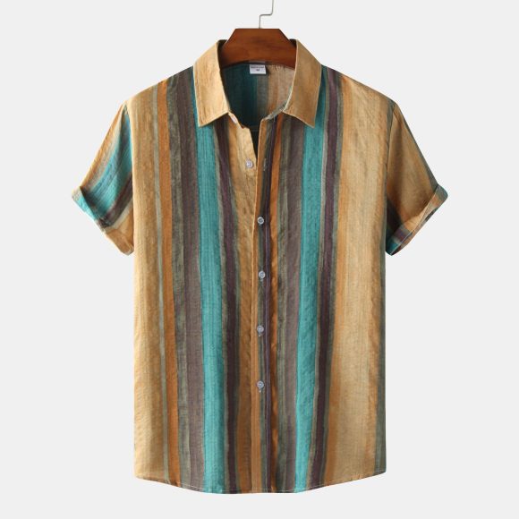 New Men's Contrast Color Striped Short-sleeved Shirt - Image 2