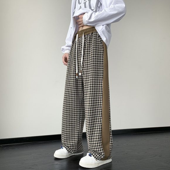 Houndstooth Stitching Chenille Casual Pants - Image 2