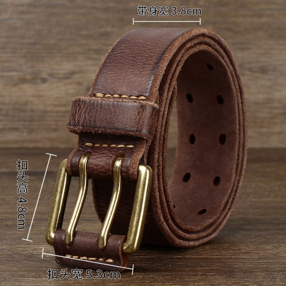 Men's Casual Retro Free Pin Punch First Layer Cowhide Lazy Belt - Image 3