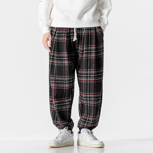 Hong Kong Style Plus Size Woolen Casual Harlan Plaid Pants - Image 5