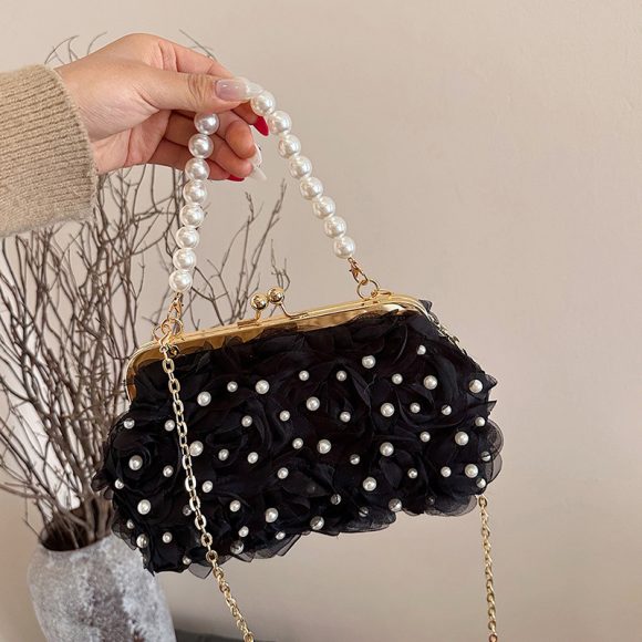 Women's Dinner Flower Clipped Button Shell Bag - Image 4