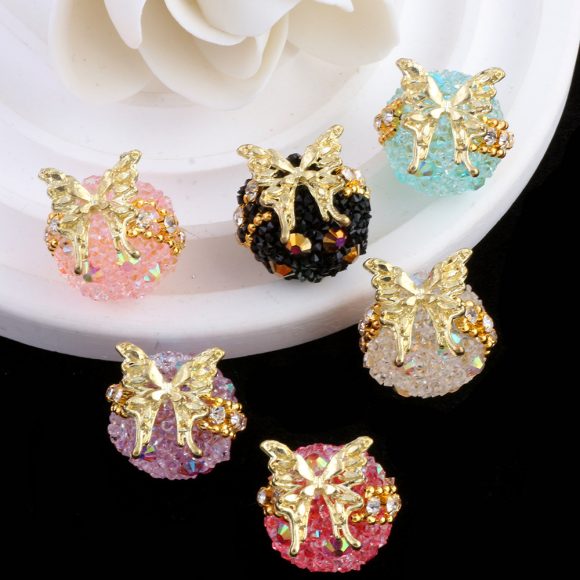 3d Butterfly Color Granulated Sugar Round Beads Diamond Pendant - Image 5