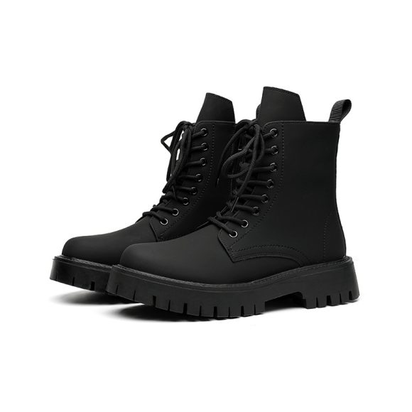 Black High-top Mid-calf Tooling Round Head Thick Bottom Martin Boots - Image 3