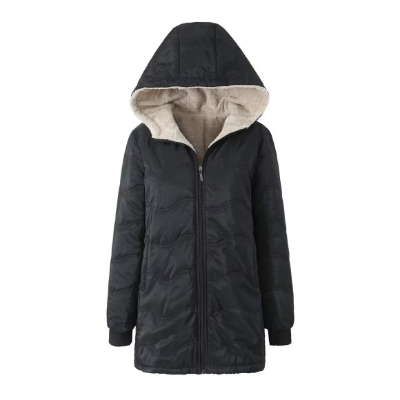 Geometric Wave Hooded Fleece-lined Warm-keeping Cotton Clothing - Image 10