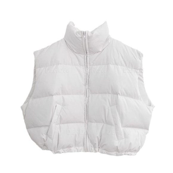 Women's Solid Color Korean Style Short Stand-up Collar Cotton-padded Coat Vest - Image 5