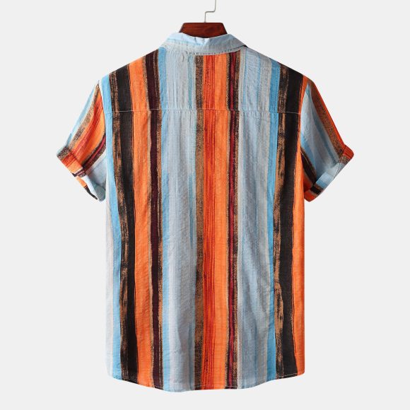 New Men's Contrast Color Striped Short-sleeved Shirt - Image 3
