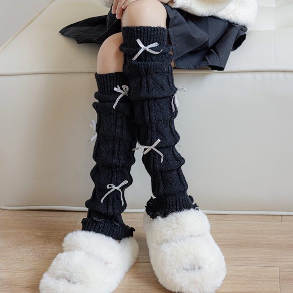 Children's Foot Sock Female Autumn And Winter Bow Pile Style Leg Warmer - Image 8