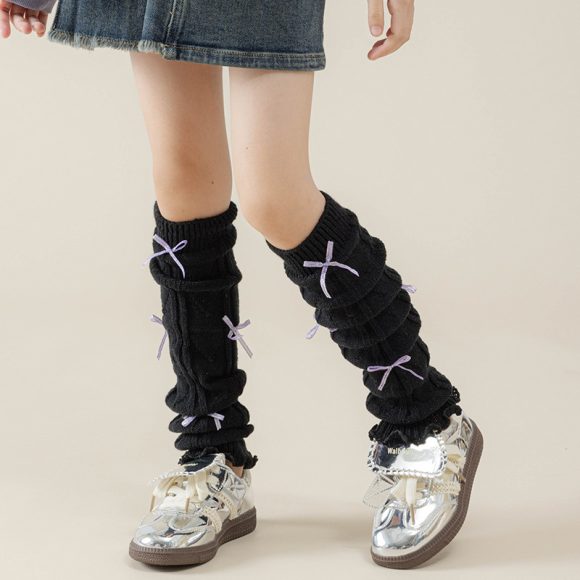 Children's Foot Sock Female Autumn And Winter Bow Pile Style Leg Warmer - Image 5