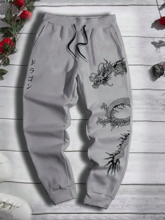 Dark Printed Loose Men's And Women's Lace-up Sweatpants - Image 2