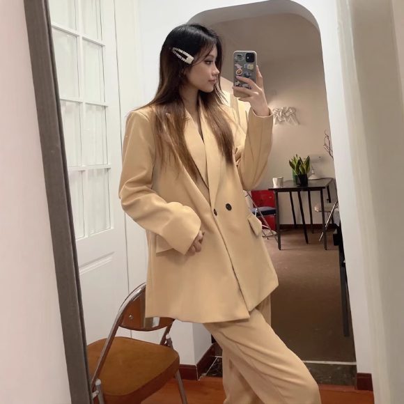 Women's Multi-color Commuter Loose Design Double-breasted Jacket