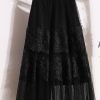 Embroidered Floral Lace Pleated A- Line Cake Dress Midi Skirt - Image 4