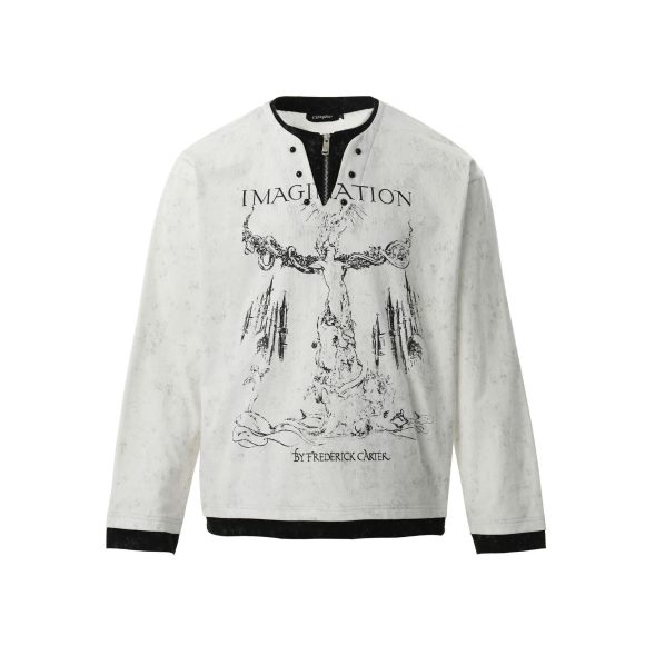 American Retro Punk Printed Pearl Buckle Fake Two-piece Long Sleeve - Image 6