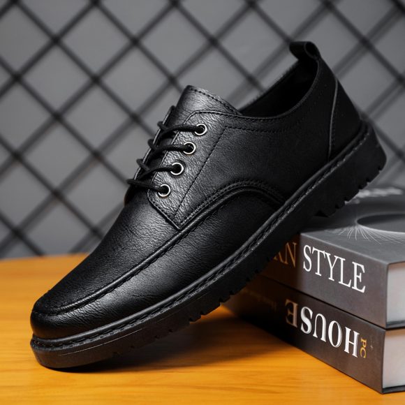 Plus Size Handsome Lace Up Casual Youth British Black Leather Shoes Men - Image 4