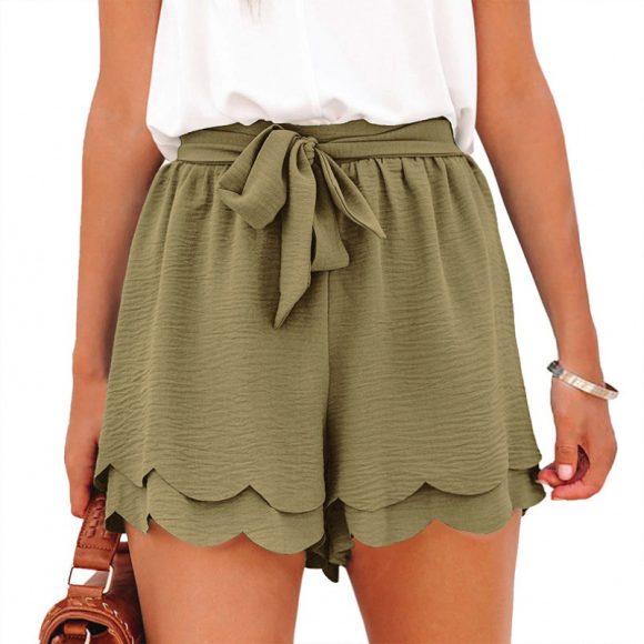Summer Women's Shorts Double-layer Petals Elastic Waistband Lace-up Casual Slimming - Image 4