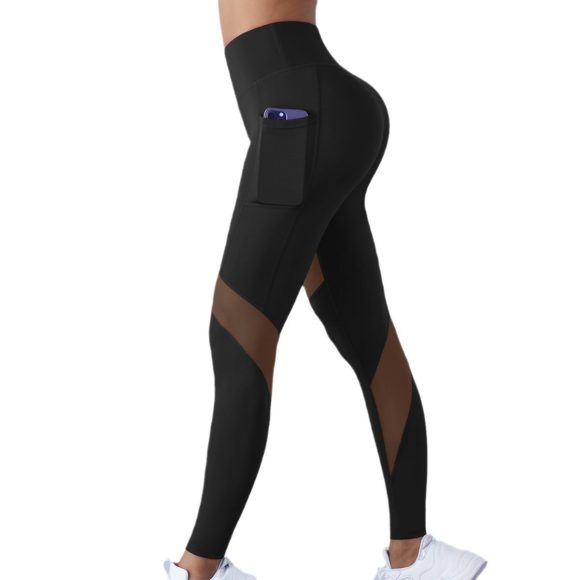 Mesh Stitching Yoga Cropped Sports Leggings - Image 3