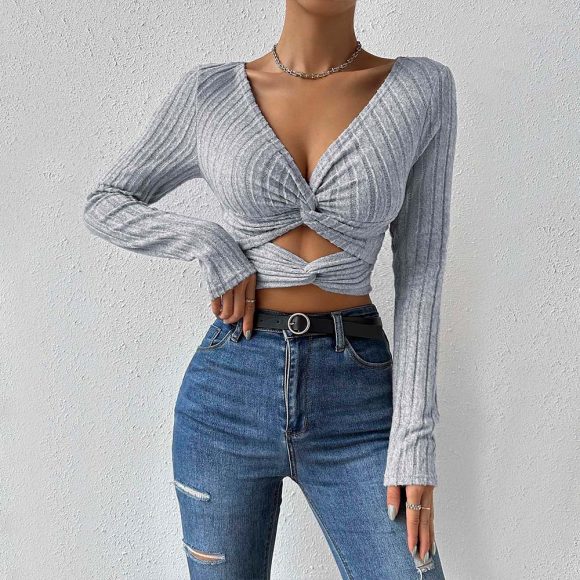 Fashion Personality Female Slim Short Midriff-baring Top