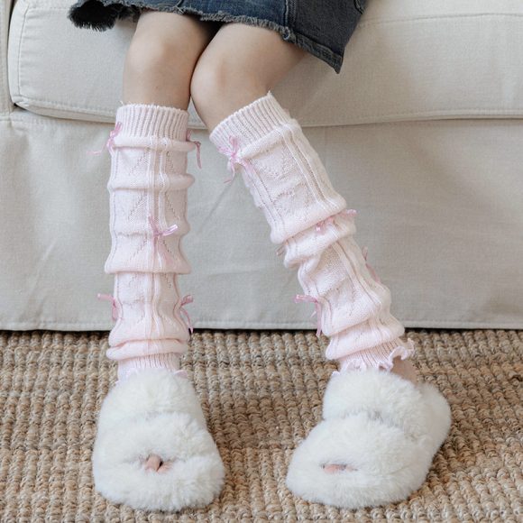 Children's Foot Sock Female Autumn And Winter Bow Pile Style Leg Warmer - Image 2