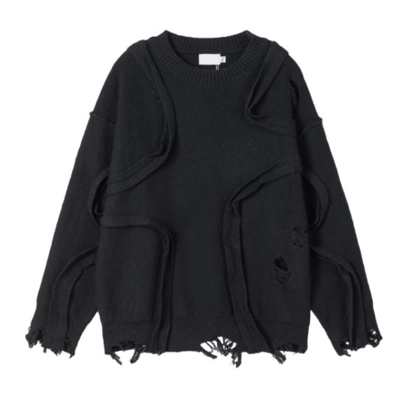 Winter New Retro Loose Fringe Design Round Neck Knitted - Image 5