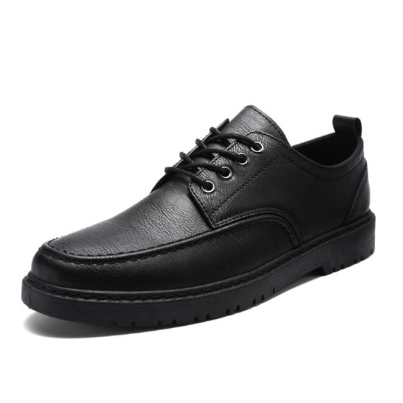 Plus Size Handsome Lace Up Casual Youth British Black Leather Shoes Men - Image 5