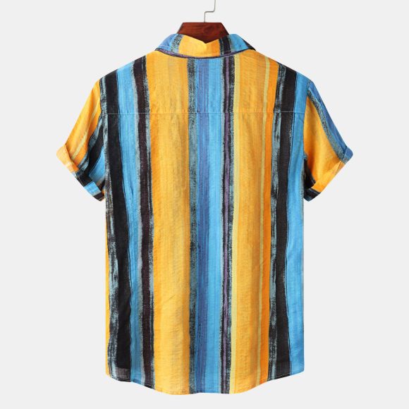 New Men's Contrast Color Striped Short-sleeved Shirt - Image 5