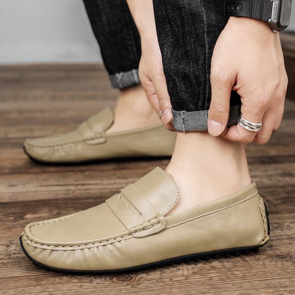 Men's Fashion British Leather Beanie Shoes - Image 4