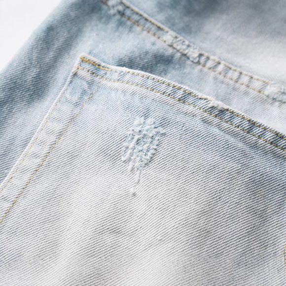 Washed Worn Hole With Cat Whisker Denim Shorts - Image 3