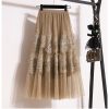 Embroidered Floral Lace Pleated A- Line Cake Dress Midi Skirt - Image 9