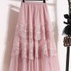 Embroidered Floral Lace Pleated A- Line Cake Dress Midi Skirt - Image 5