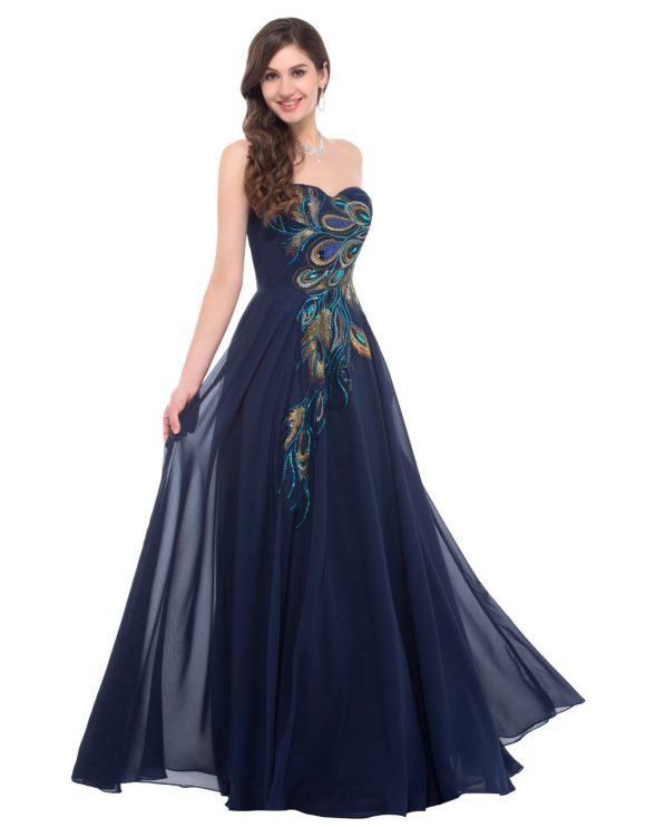 Embroidered Peacock Heart Collar Dress Chiffon - Image 4