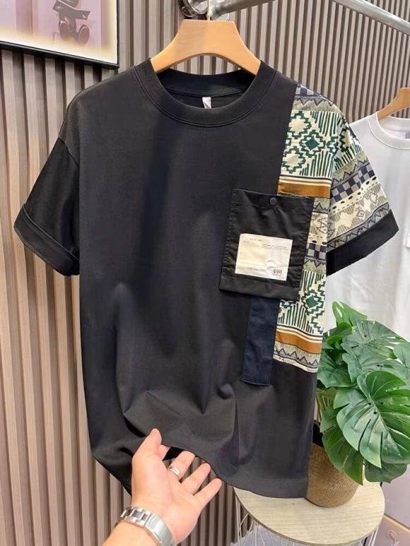 Men's T-shirt Summer New Work Clothes Style Color Matching Top - Image 6
