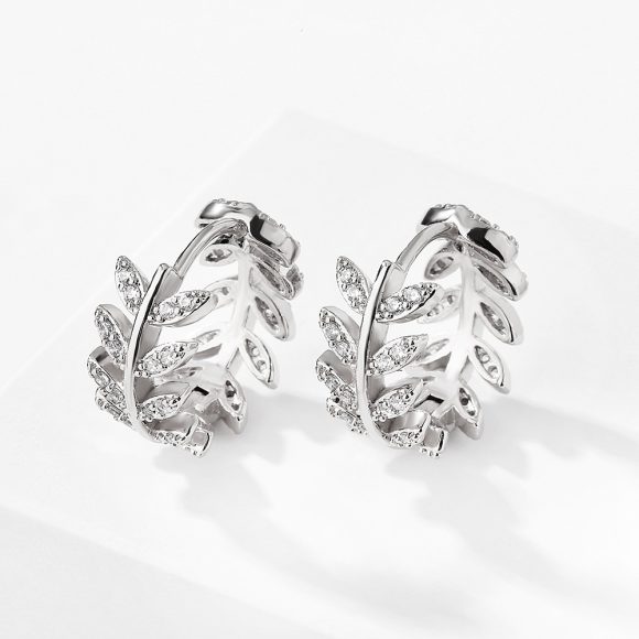 South Korea Niche Design Micro Inlaid Zircon Leaf-shaped Earring - Image 5