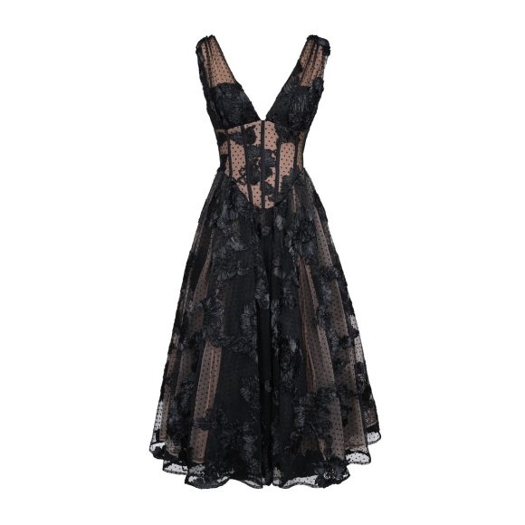 Black Deep V-neck Mesh A- Line High-end Evening Dress - Image 2