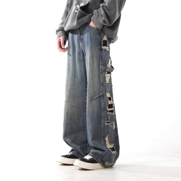 Washed Make Old Ripped Jeans Men's Straight Loose - Image 4
