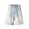 Washed Worn Hole With Cat Whisker Denim Shorts