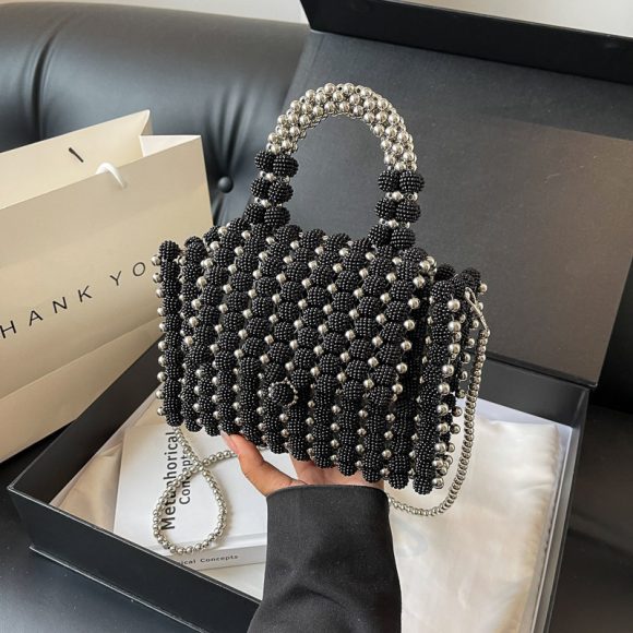 Dinner Dress Portable Beaded Weave Pearl Bag - Image 2