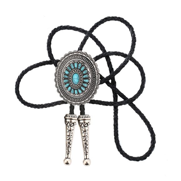 American Indian Western Style Turquoise Carved Bolo Tie - Image 2