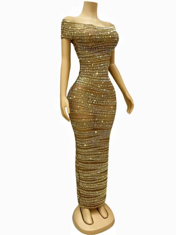 Sexy Luxury Shiny Rhinestone Dress Performance Costume Party Evening Dress - Image 4