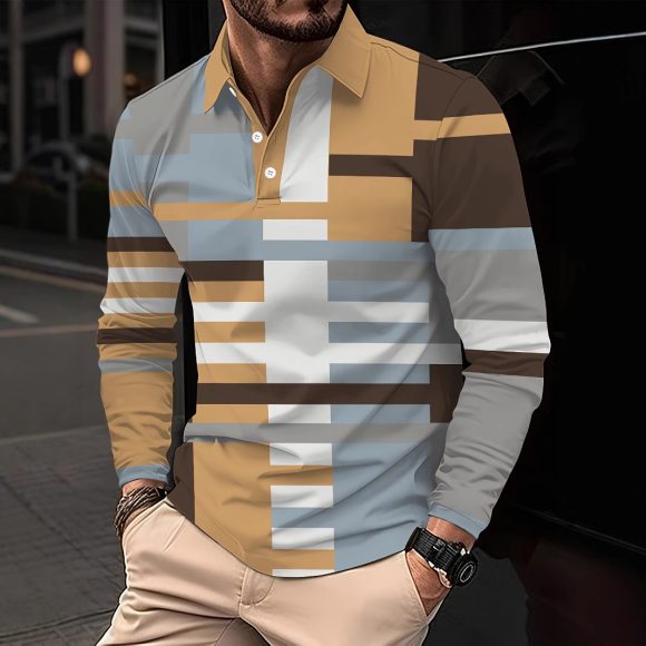 Men's Button Casual Slim Lapel 3D Printed Long Sleeve - Image 9