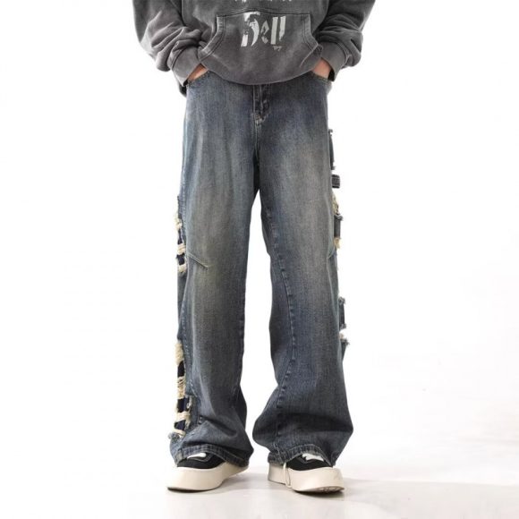 Washed Make Old Ripped Jeans Men's Straight Loose - Image 2